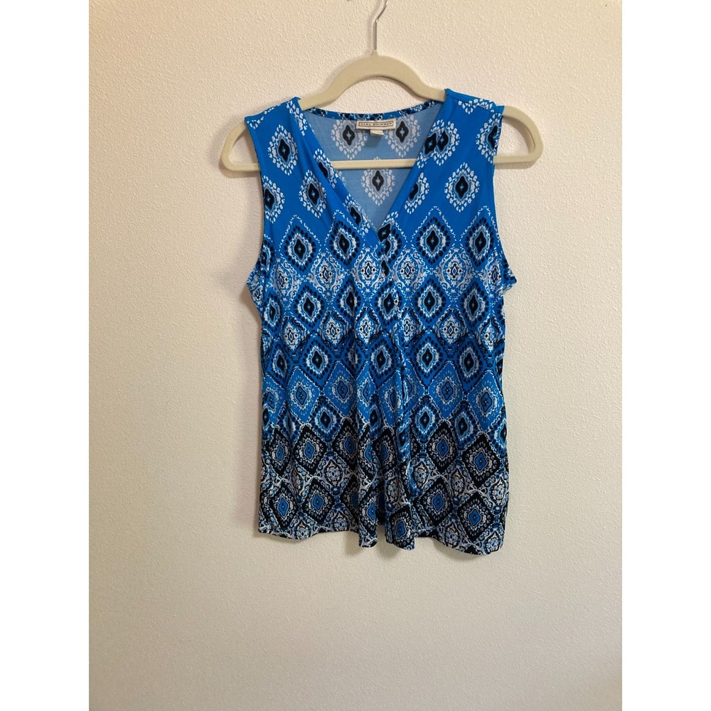 Dana Buchman Sleeveless Blue Blouse Shirt Size S Small Women V Neck